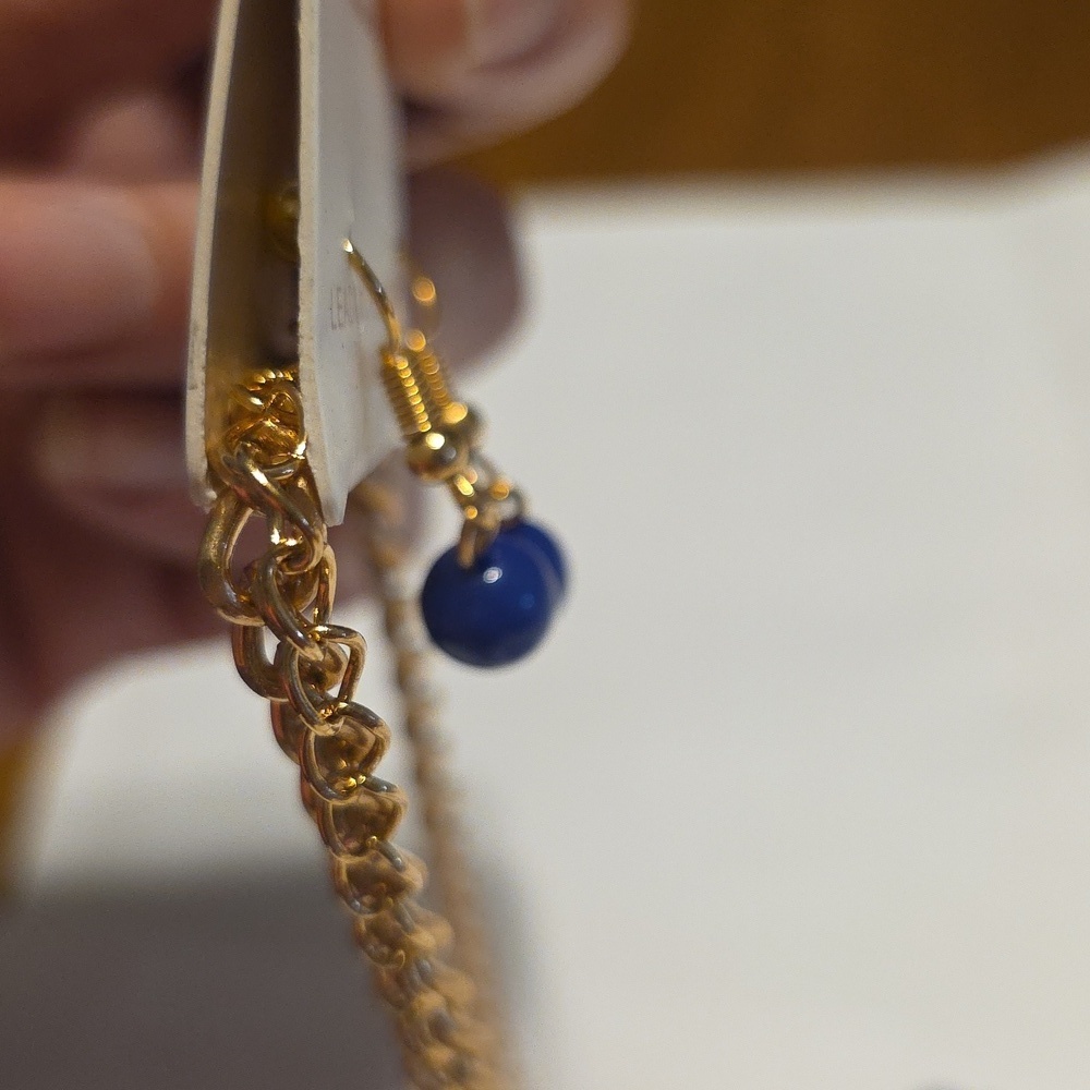 Gold and Blue Floral Necklace - Picture 11 of 16